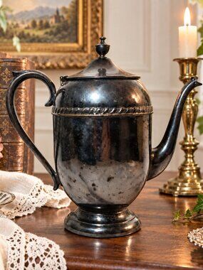 Vintage Sheridan Silver on Copper Coffee Tea Pot Crown S Mark 8.5"